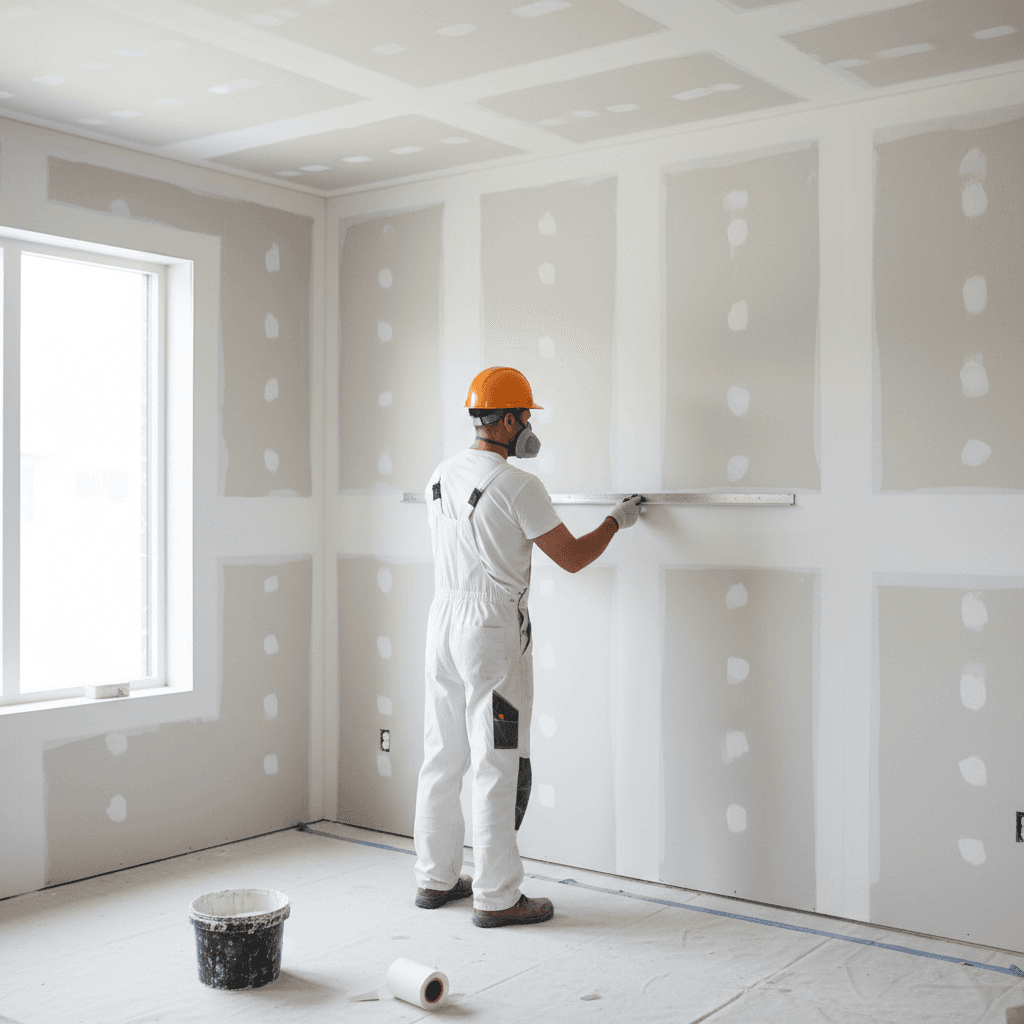 Finished drywall installation with smooth professional quality