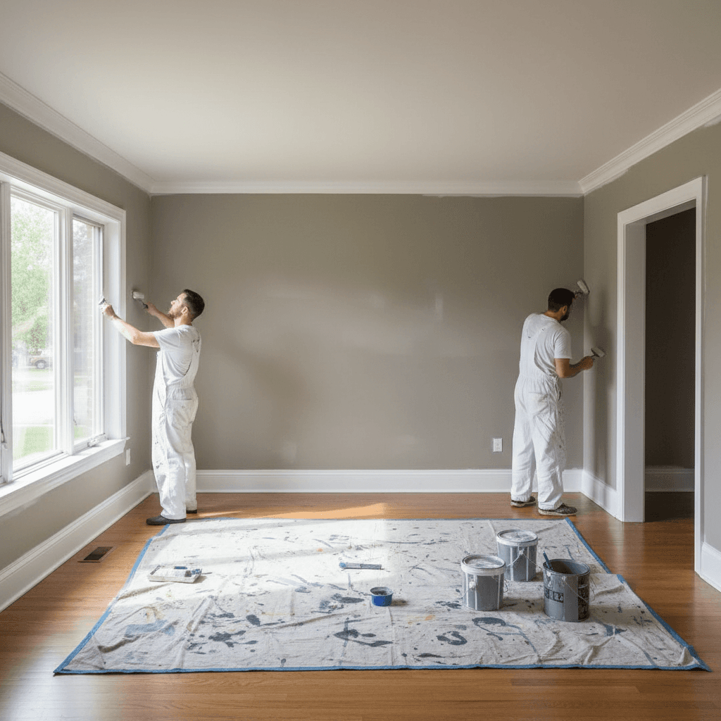 Professional interior paint job with crisp white trim
