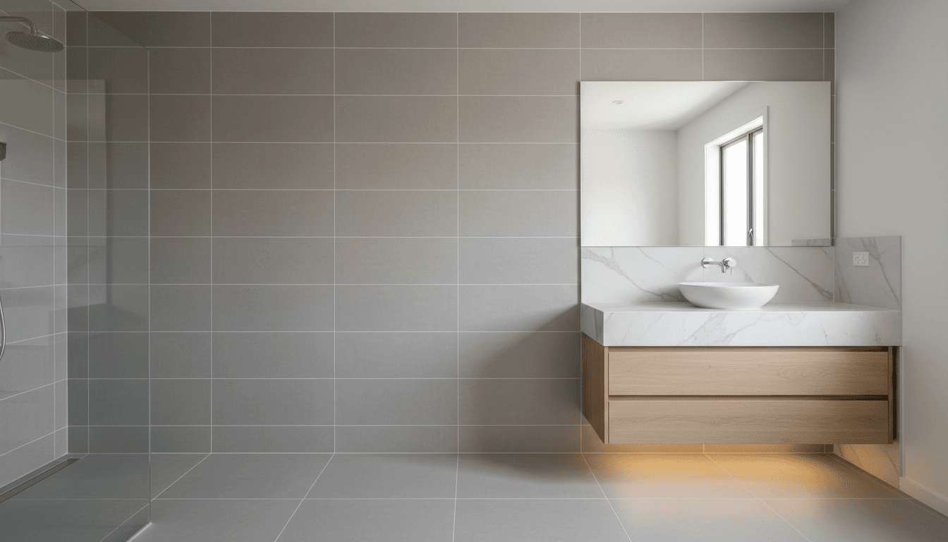 Completed bathroom renovation with professional tile and paint work
